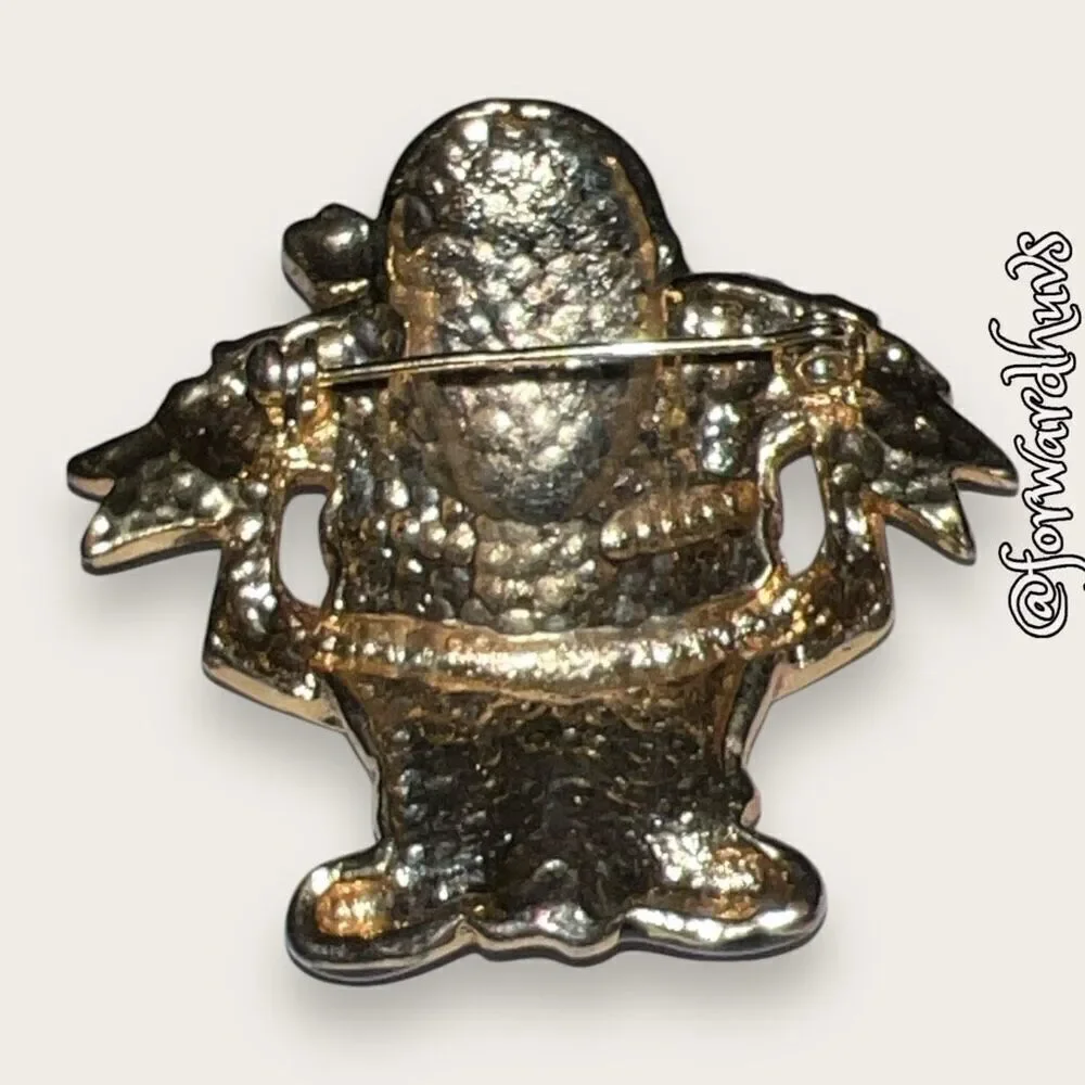 Vintage Santa Merry Christmas Metal & Enamel Brooch